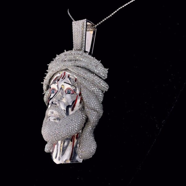 Iced Out Jesus Face Pendant Made in 925 Sterling Silver Embellished With Shinny Moissanite Diamonds For Religious And Memorial Gift