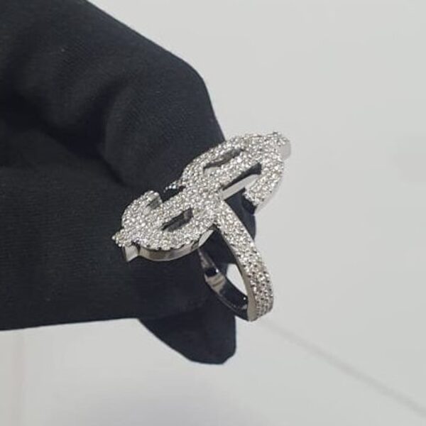 Iced Out Dollar Style Ring Made in 925 Sterling Silver Embellished With Shinny Moissanite Diamonds For Birthday And Memorial And Unisex Gift