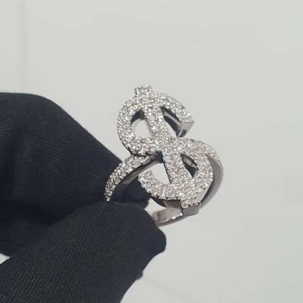 Iced Out Dollar Style Ring Made in 925 Sterling Silver Embellished With Shinny Moissanite Diamonds For Birthday And Memorial And Unisex Gift