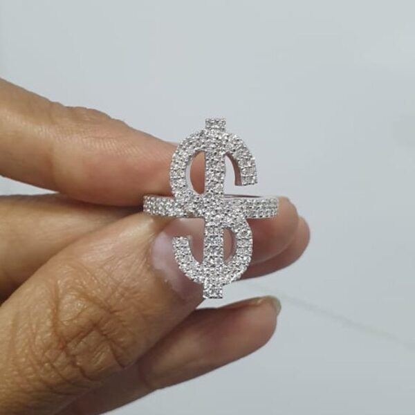 Iced Out Dollar Style Ring Made in 925 Sterling Silver Embellished With Shinny Moissanite Diamonds For Birthday And Memorial And Unisex Gift