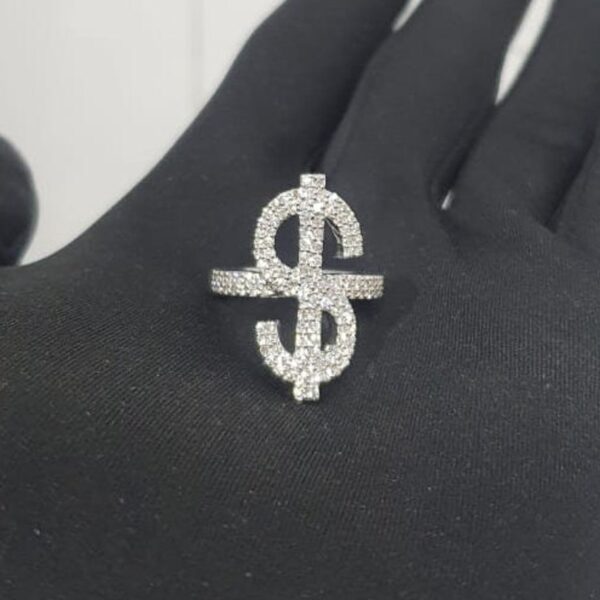 Iced Out Dollar Style Ring Made in 925 Sterling Silver Embellished With Shinny Moissanite Diamonds For Birthday And Memorial And Unisex Gift