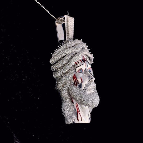 Iced Out Jesus Face Pendant Made in 925 Sterling Silver Embellished With Shinny Moissanite Diamonds For Religious And Memorial Gift