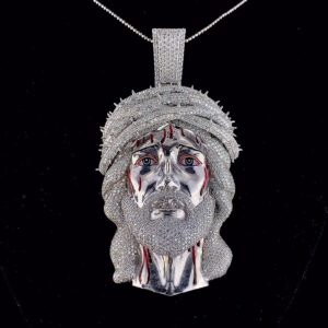 Iced Out Jesus Face Pendant Made in 925 Sterling Silver Embellished With Shinny Moissanite Diamonds For Religious And Memorial Gift