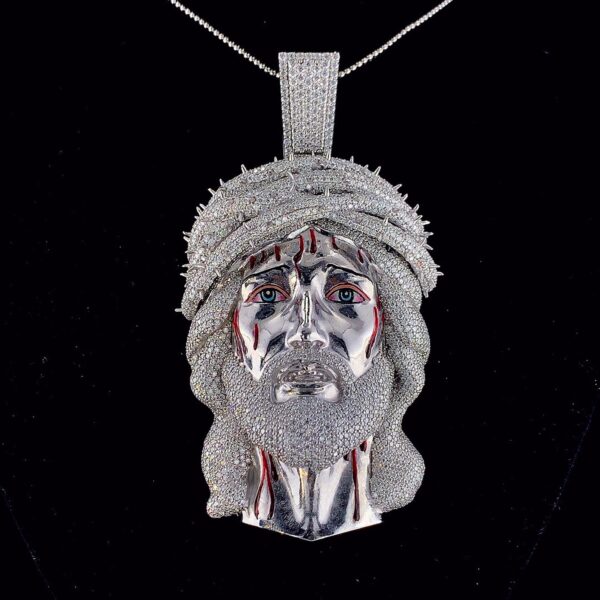 Iced Out Jesus Face Pendant Made in 925 Sterling Silver Embellished With Shinny Moissanite Diamonds For Religious And Memorial Gift