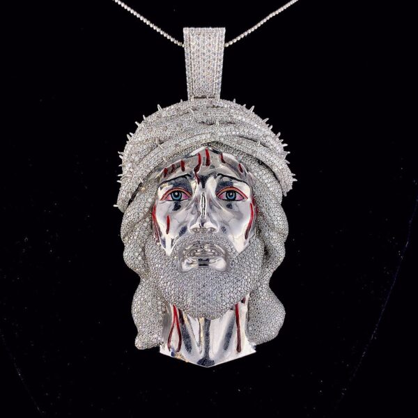 Iced Out Jesus Face Pendant Made in 925 Sterling Silver Embellished With Shinny Moissanite Diamonds For Religious And Memorial Gift