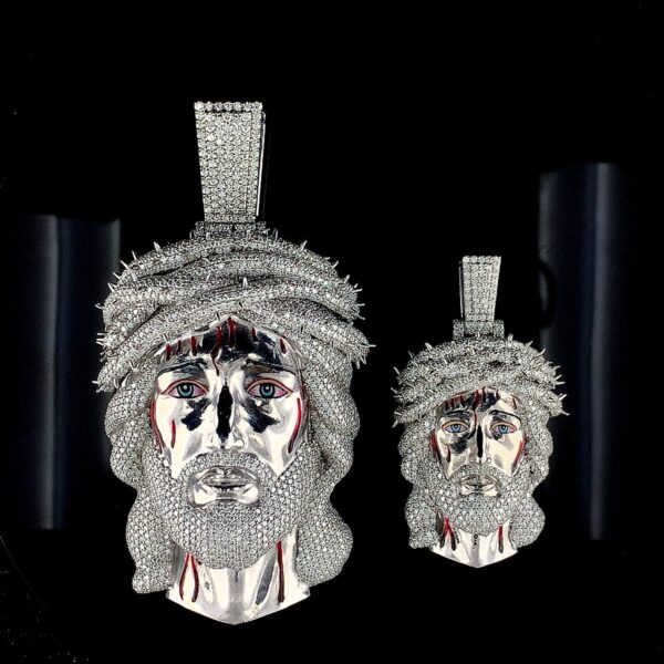 Iced Out Jesus Face Pendant Made in 925 Sterling Silver Embellished With Shinny Moissanite Diamonds For Religious And Memorial Gift