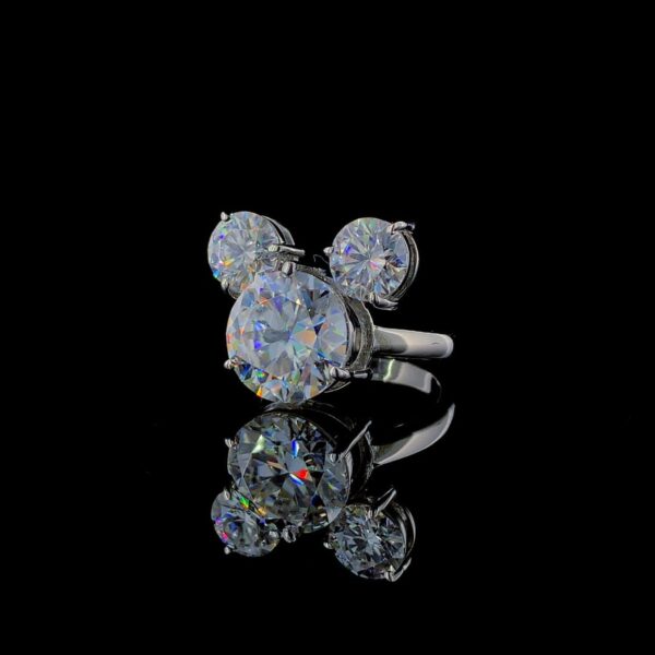 Iced Out Cartoon Shape Three Stone Ring Made in 18/14 /10 KT Gold Studded With Shinny Moissanite Diamond For Anniversary And Birthday Gift