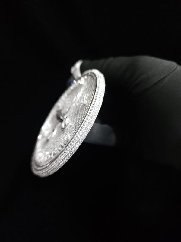 Iced Out Customized Circle Pendant 4" Size Made in 925 Sterling Silver Studded with Shinny Moissanite Diamond For Birthday And Memorial Gift
