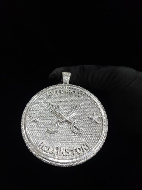 Iced Out Customized Circle Pendant 4" Size Made in 925 Sterling Silver Studded with Shinny Moissanite Diamond For Birthday And Memorial Gift