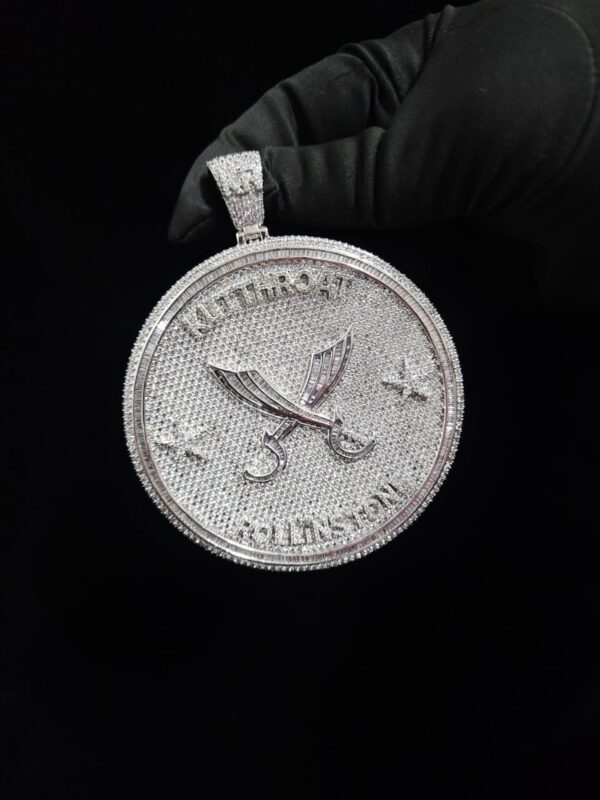 Iced Out Customized Circle Pendant 4" Size Made in 925 Sterling Silver Studded with Shinny Moissanite Diamond For Birthday And Memorial Gift