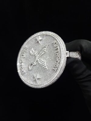 Iced Out Customized Circle Pendant 4" Size Made in 925 Sterling Silver Studded with Shinny Moissanite Diamond For Birthday And Memorial Gift