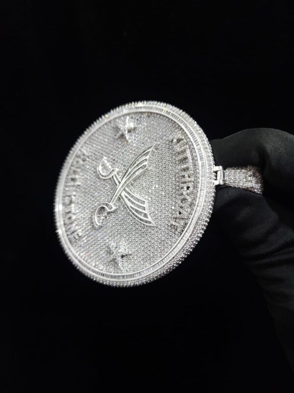 Iced Out Customized Circle Pendant 4" Size Made in 925 Sterling Silver Studded with Shinny Moissanite Diamond For Birthday And Memorial Gift