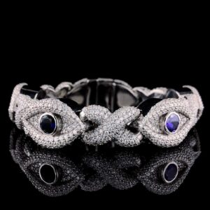 Iced Out Infinity Link Ankh Eye 9"Long Bracelet Made in 925 Sterling Silver Embellished With Shinny Moissanite Diamond For And Memorial Gift