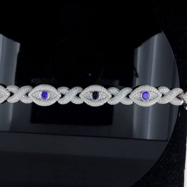 Iced Out Infinity Link Ankh Eye 9"Long Bracelet Made in 925 Sterling Silver Embellished With Shinny Moissanite Diamond For And Memorial Gift