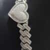 Iced Out Heart Cuban Link Chain Made in 925Silver Embellished With Shinny Moissanite Diamond For Birthday Gift Available In Different Inches