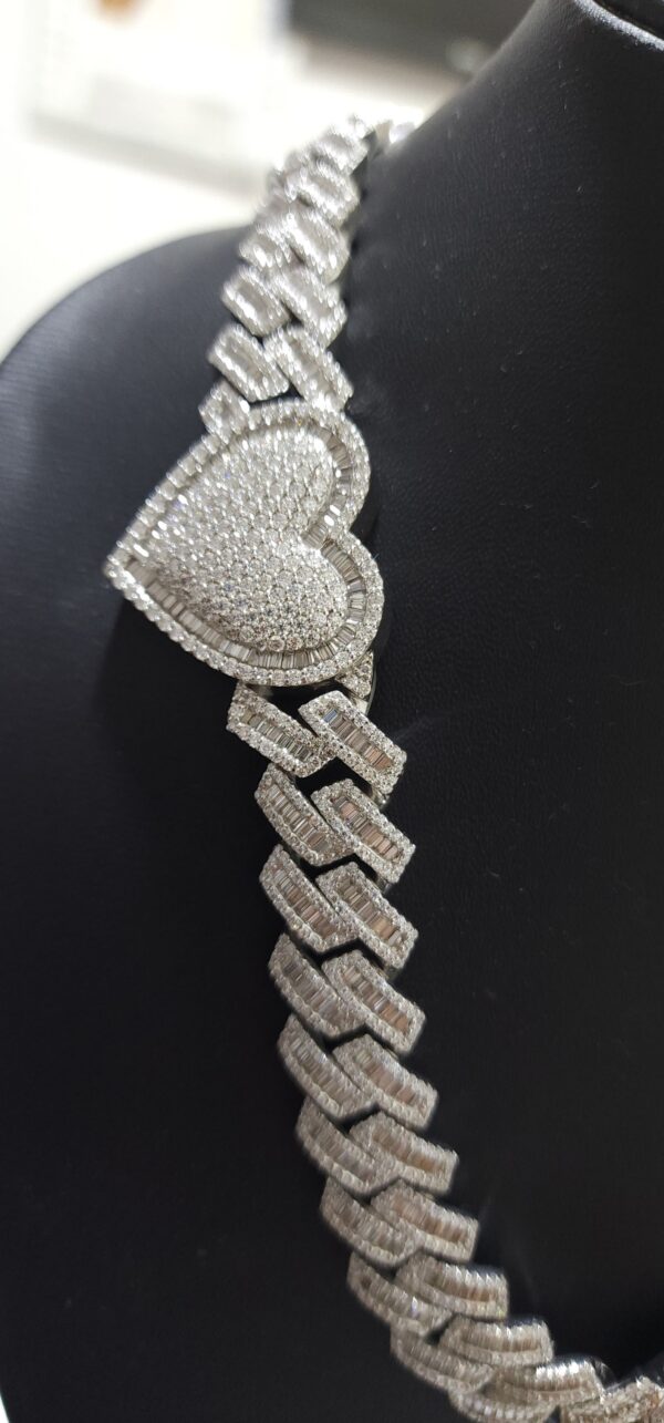 Iced Out Heart Cuban Link Chain Made in 925Silver Embellished With Shinny Moissanite Diamond For Birthday Gift Available In Different Inches