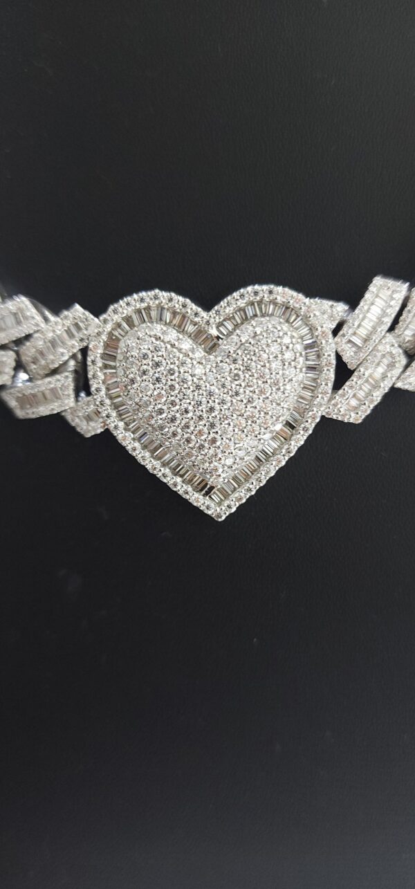 Iced Out Heart Cuban Link Chain Made in 925Silver Embellished With Shinny Moissanite Diamond For Birthday Gift Available In Different Inches