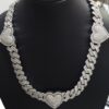 Iced Out Heart Cuban Link Chain Made in 925Silver Embellished With Shinny Moissanite Diamond For Birthday Gift Available In Different Inches