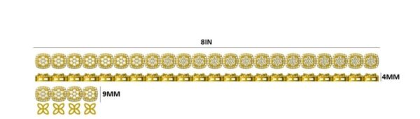 Iced Out Bracelet 9 mm 8" Long Made in 10 / 14k Gold Studded with Moissanite Stone, Gift for Him, Tennis Bracelet, Flower Bracelet,