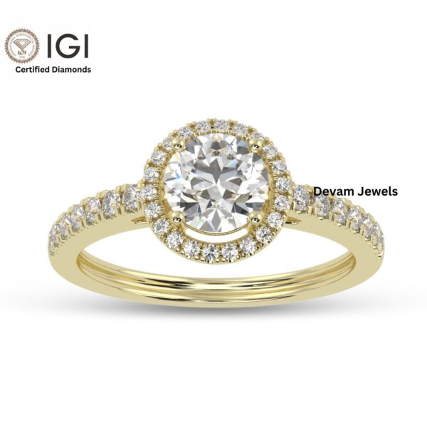 3Ct IGI Certified Round Solitaire Women's Ring With Visible Halo in 18kt Gold Studded With VVS Lab Grown Diamonds, Engagement Wedding Ring