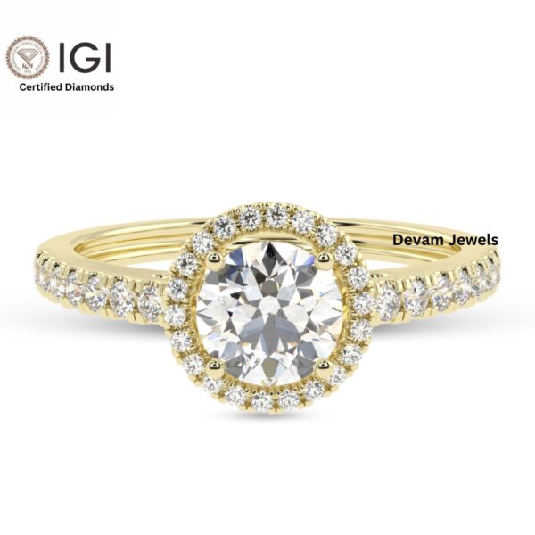 3Ct IGI Certified Round Solitaire Women's Ring With Visible Halo in 18kt Gold Studded With VVS Lab Grown Diamonds, Engagement Wedding Ring