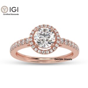 3Ct IGI Certified Round Solitaire Women's Ring With Visible Halo in 18kt Gold Studded With VVS Lab Grown Diamonds, Engagement Wedding Ring