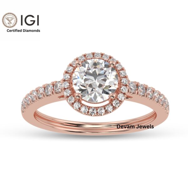 3Ct IGI Certified Round Solitaire Women's Ring With Visible Halo in 18kt Gold Studded With VVS Lab Grown Diamonds, Engagement Wedding Ring