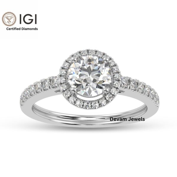 3Ct IGI Certified Round Solitaire Women's Ring With Visible Halo in 18kt Gold Studded With VVS Lab Grown Diamonds, Engagement Wedding Ring