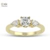 Round Solitaire Women's Ring With Two Pear Stone on Side Made in 18kt Gold Studded With VVS Lab Grown Diamond, Engagement Wedding Ring, Gift