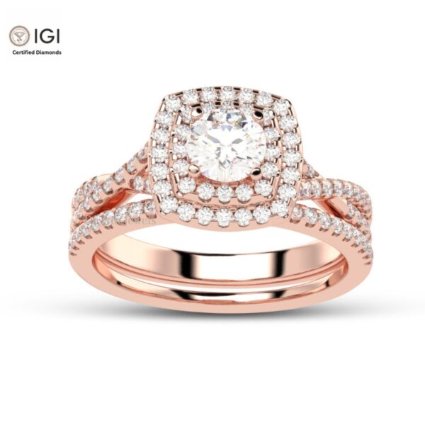 Round Solitaire Women's Ring With It's Matching Band in 18kt Gold Studded With VVS Lab Grown Diamonds IGI Certified, Engagement Wedding Ring