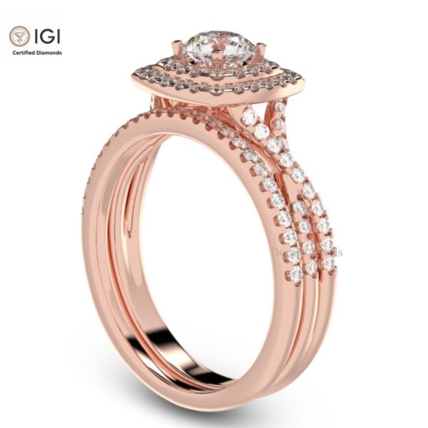 Round Solitaire Women's Ring With It's Matching Band in 18kt Gold Studded With VVS Lab Grown Diamonds IGI Certified, Engagement Wedding Ring
