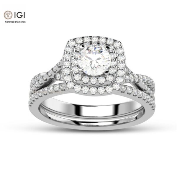 Round Solitaire Women's Ring With It's Matching Band in 18kt Gold Studded With VVS Lab Grown Diamonds IGI Certified, Engagement Wedding Ring