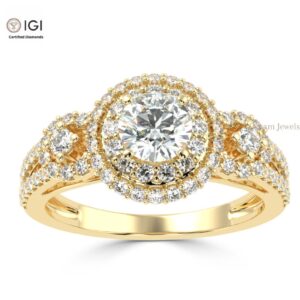 Custom Solitaire Women's Ring Made in 18kt Gold Studded With VVS Lab Grown Diamonds, Engagement Wedding Ring, Gift for her, Handmade Jewelry