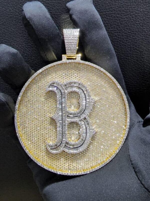 B Letter Circle Pendant Fully Iced out in Gold Studded with VVS Colorless Moissanite Stone, Customized Pendant ,Birthday / Anniversary Gift