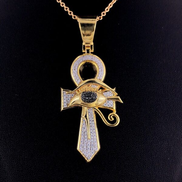 Black Eye of Horus Ankh Pendant made in 10K Solid Gold Studded with VVS Moissanite Diamonds ,Evil Eye Pendant, Goodluck, handmade Jewelry