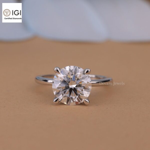 3 Ct Round Cut Solitaire Women's Ring With Invisible Halo in 18kt Gold Studded With VVS Lab Grown Diamond, Engagement Wedding Ring, Gift
