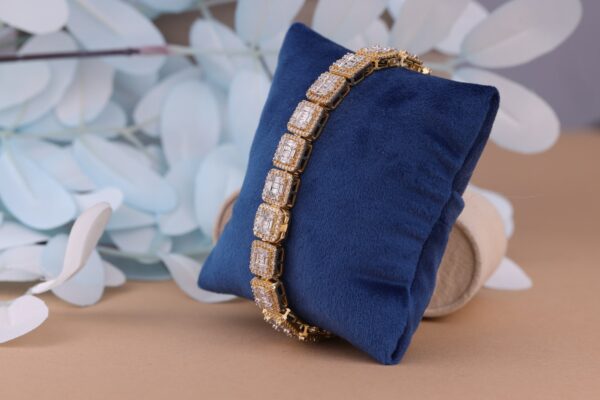 Chic and Classic Baguette Bracelet Embellished With VVS Moissanite Diamonds Made In 10 KT/14KTGold With Vintage Look For Anniversary Gift