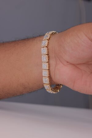 Chic and Classic Baguette Bracelet Embellished With VVS Moissanite Diamonds Made In 10 KT/14KTGold With Vintage Look For Anniversary Gift