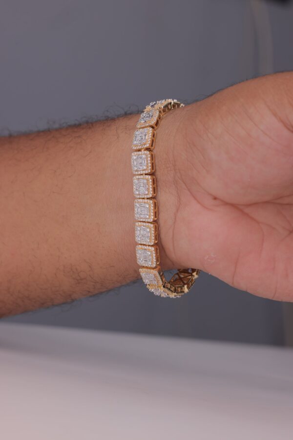 Chic and Classic Baguette Bracelet Embellished With VVS Moissanite Diamonds Made In 10 KT/14KTGold With Vintage Look For Anniversary Gift