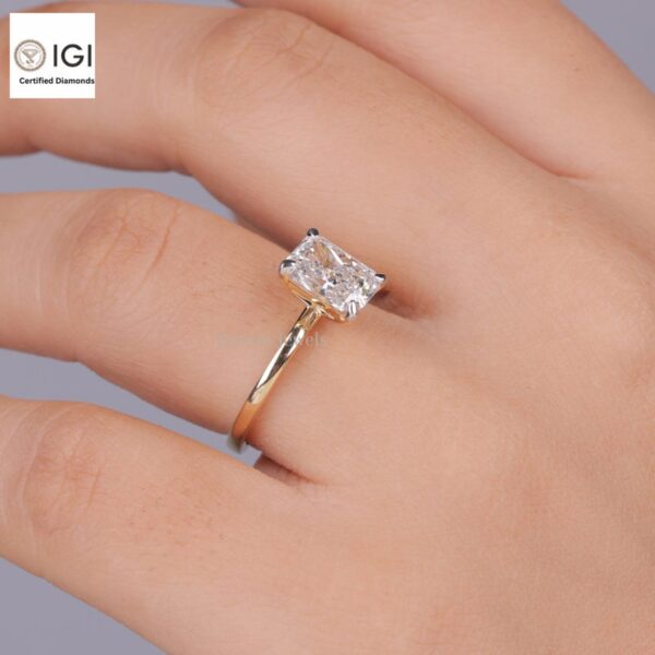 Radiant Cut Solitaire Women's Ring in 18kt Gold Studded With VVS Lab Grown Diamond, Custom Engagement Wedding Ring, Certified Ring, Gift