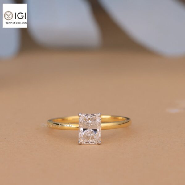Radiant Cut Solitaire Women's Ring in 18kt Gold Studded With VVS Lab Grown Diamond, Custom Engagement Wedding Ring, Certified Ring, Gift