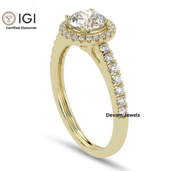 3Ct IGI Certified Round Solitaire Women's Ring With Visible Halo in 18kt Gold Studded With VVS Lab Grown Diamonds, Engagement Wedding Ring