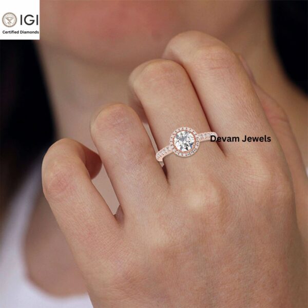 3Ct IGI Certified Round Solitaire Women's Ring With Visible Halo in 18kt Gold Studded With VVS Lab Grown Diamonds, Engagement Wedding Ring