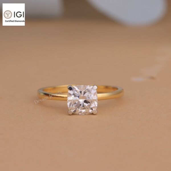 Cushion Cut Solitaire Women's Ring in 18kt Gold Studded With VVS Lab Grown Diamond, Custom Engagement Wedding Ring, Certified Ring, Gift