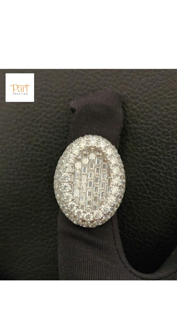 Shine Bright With Our Iced-Out Oval Ring Featuring Moissanite / Baguette Diamonds Made In 925 Sterling Silver With Royal And Wealthy Look