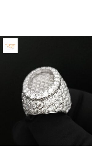 Shine Bright With Our Iced-Out Oval Ring Featuring Moissanite / Baguette Diamonds Made In 925 Sterling Silver With Royal And Wealthy Look