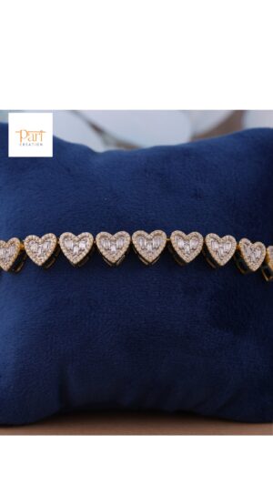 Ethereal Love Golden Heart Link Bracelet With 14 KT / 10 KT Gold And Shinny Moissanite Diamond For The Special One As An Anniversary Gift