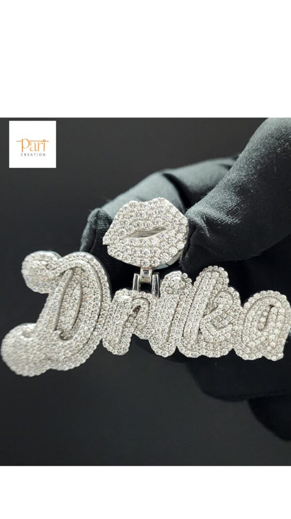Iced out Customized Name Pendant Made In 18kt Gold Plated Embellished With Shiny VVS Moissanite Diamonds For Birthday And Anniversary Gift