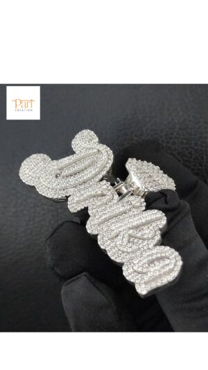 Iced out Customized Name Pendant Made In 18kt Gold Plated Embellished With Shiny VVS Moissanite Diamonds For Birthday And Anniversary Gift