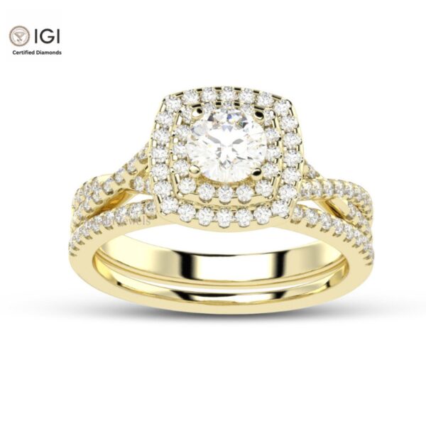 Round Solitaire Women's Ring With It's Matching Band in 18kt Gold Studded With VVS Lab Grown Diamonds IGI Certified, Engagement Wedding Ring